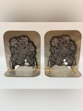 Metzke Pewter Sand Dollar Bookends, Marked&Dated 1980, Nautical Decor, Set Of 2